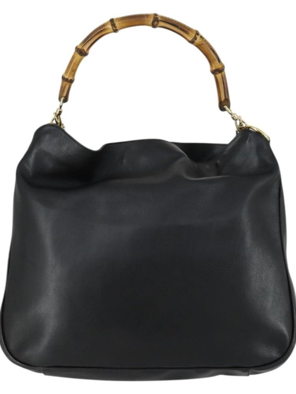 Authentic GUCCI Bamboo Shoulder Bag Leather 2way Black Gold 001 1577 - Picture 10 of 16